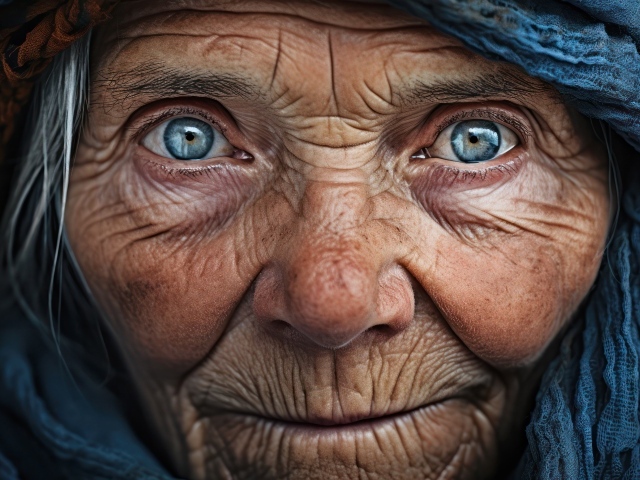 Старая женщина с голубыми глазами