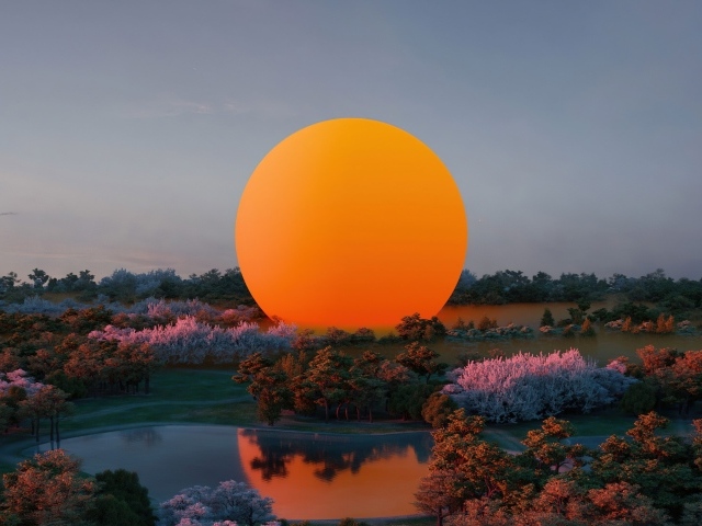 Оранжевое солнце на природе