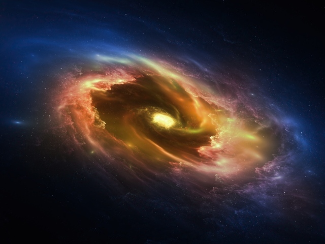 Желтая спиральная галактика в космосе