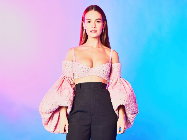 Actress Lily James on a colorful background