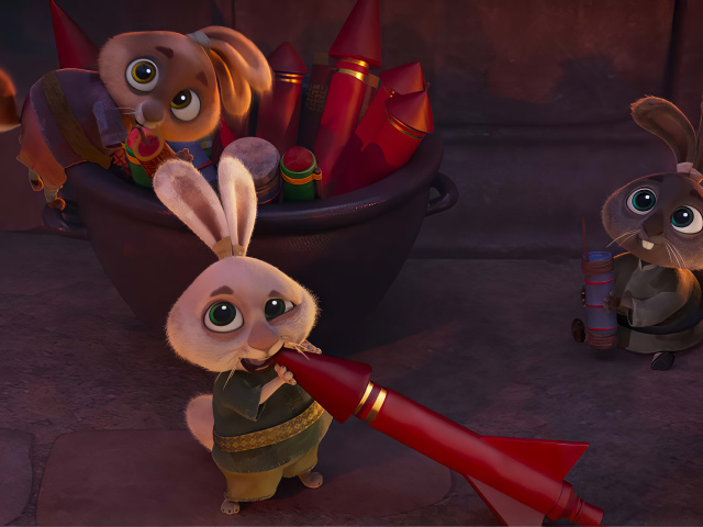 Hares with fireworks from the cartoon Kung Fu Panda 4