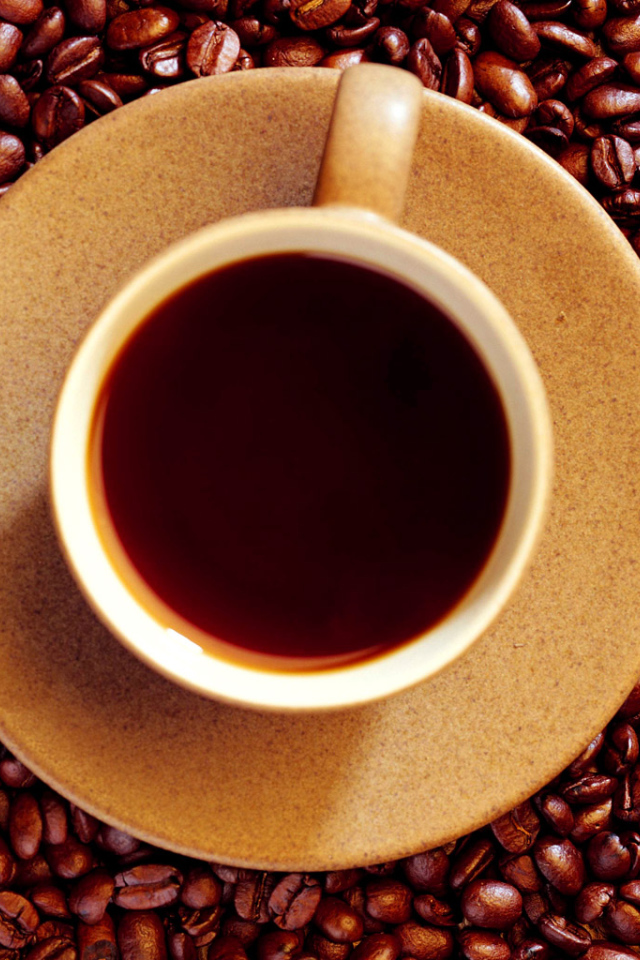 Кофейные зерна и чашка кофе