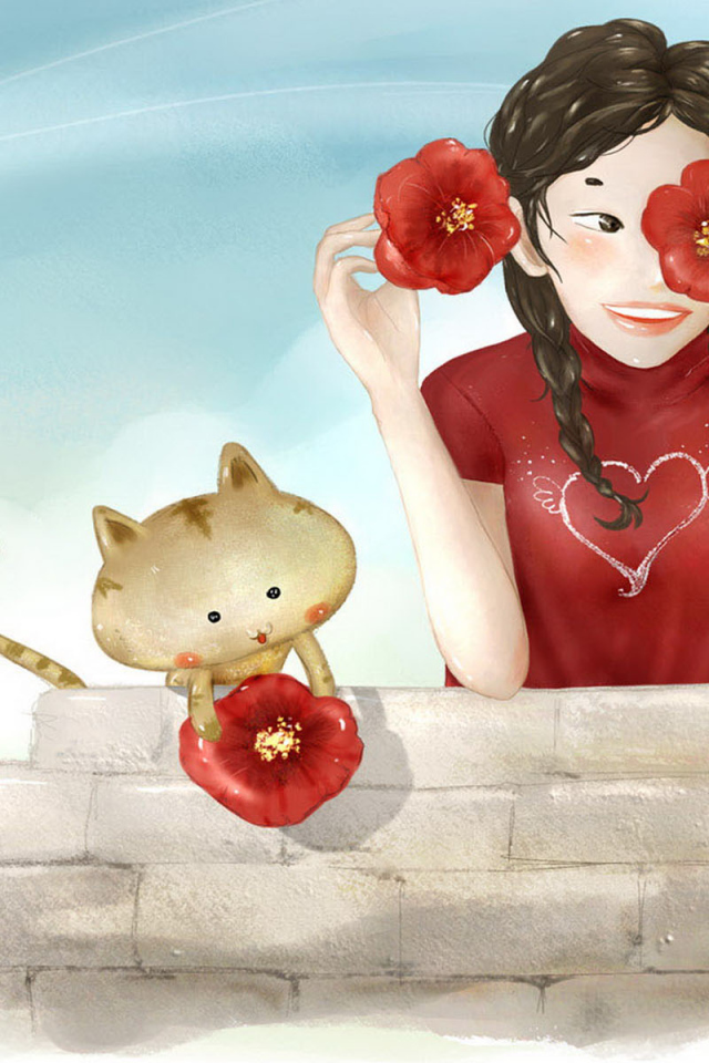 Дружеская пара с цветами