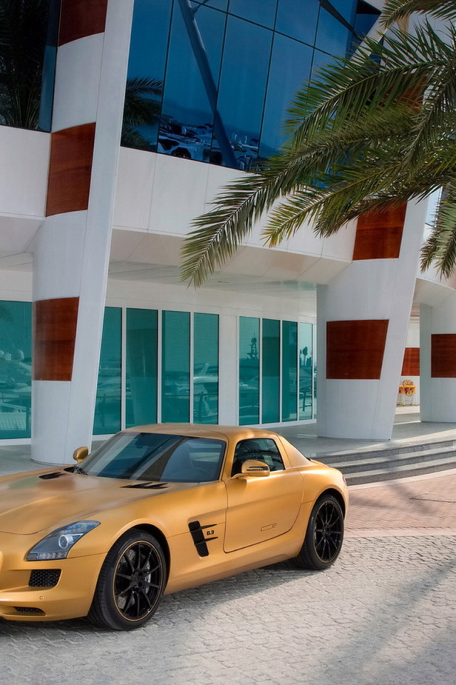Mercedes Benz SLS AMG Desert Gold при входе