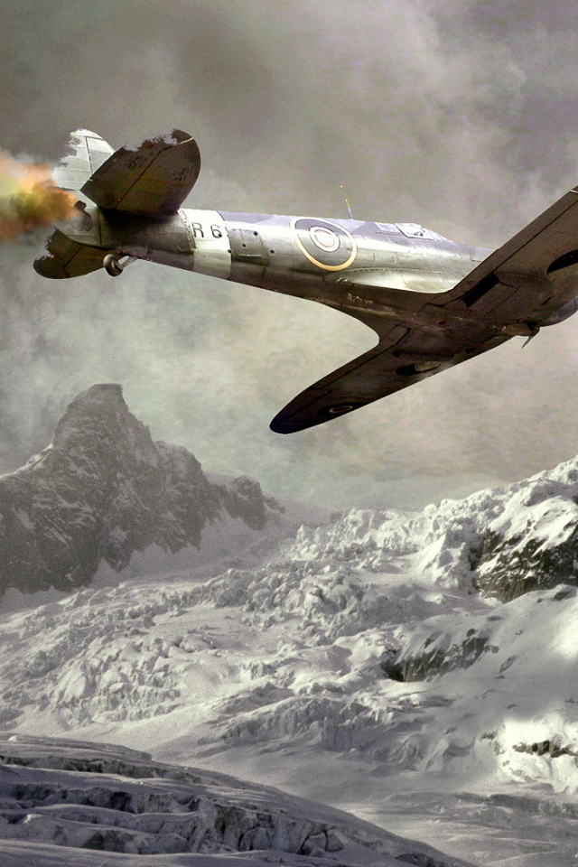 Подбитый пикирующий самолет