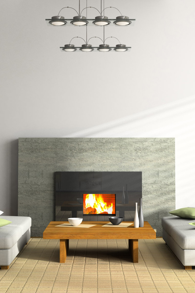 Интерьер гостинной с камином