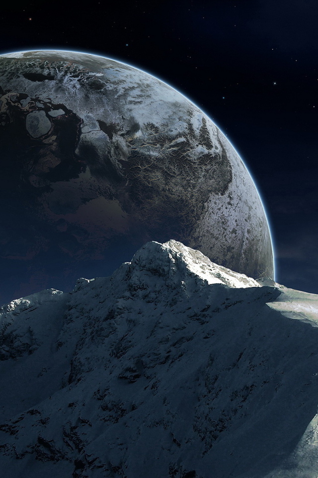 Гора на фоне планеты