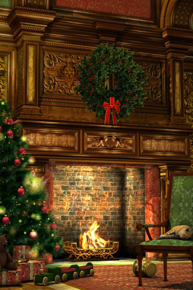 Рождественская елка у камина