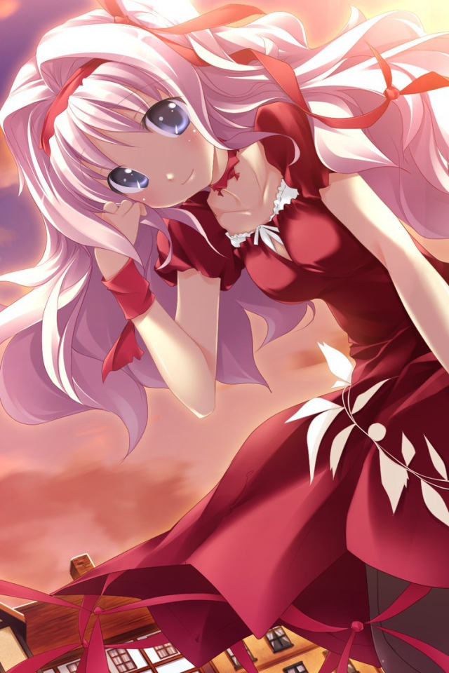 Аниме девушка в красном платье