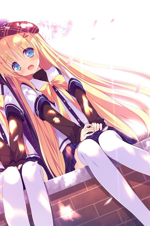 Аниме девочки сидят на бордюре