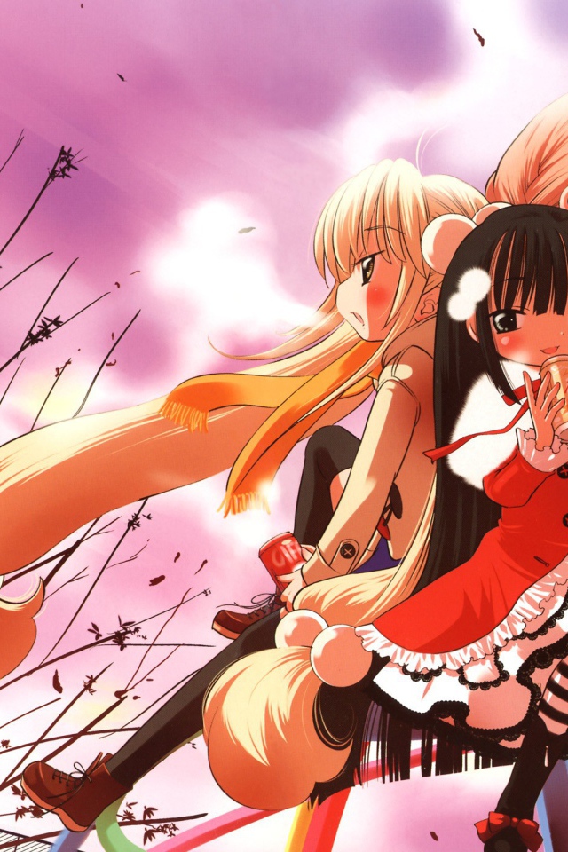 Аниме девочки пьют из баночек