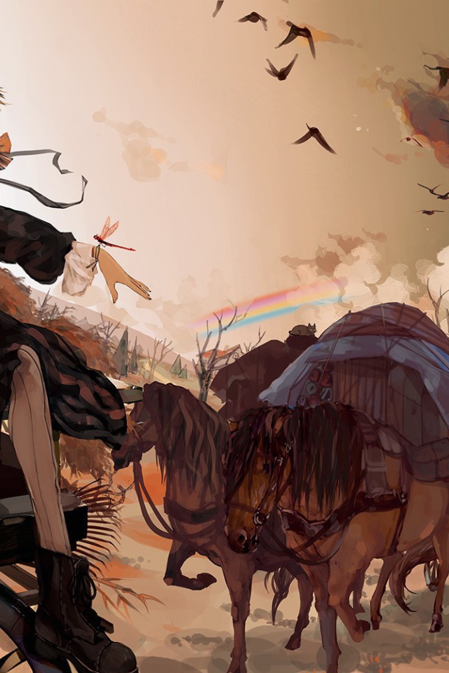 Девочка сидит на повозке