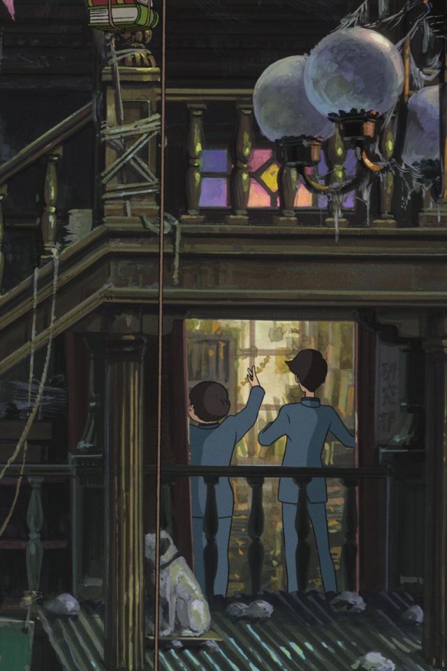 Аниме мультфильм Миядзаки, девушки поднимаются по ступенькам