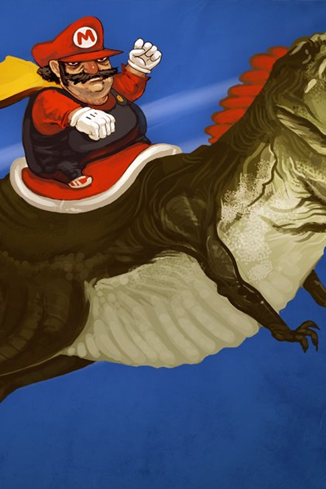 Марио скачет на динозавре