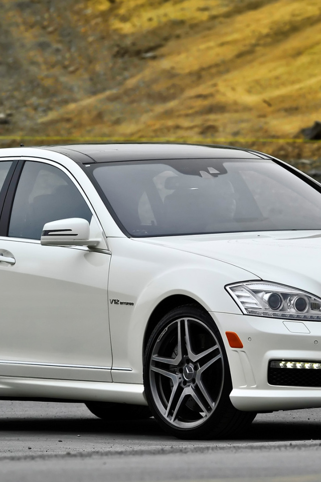 Белый Mercedes-Benz S65 AMG в парке