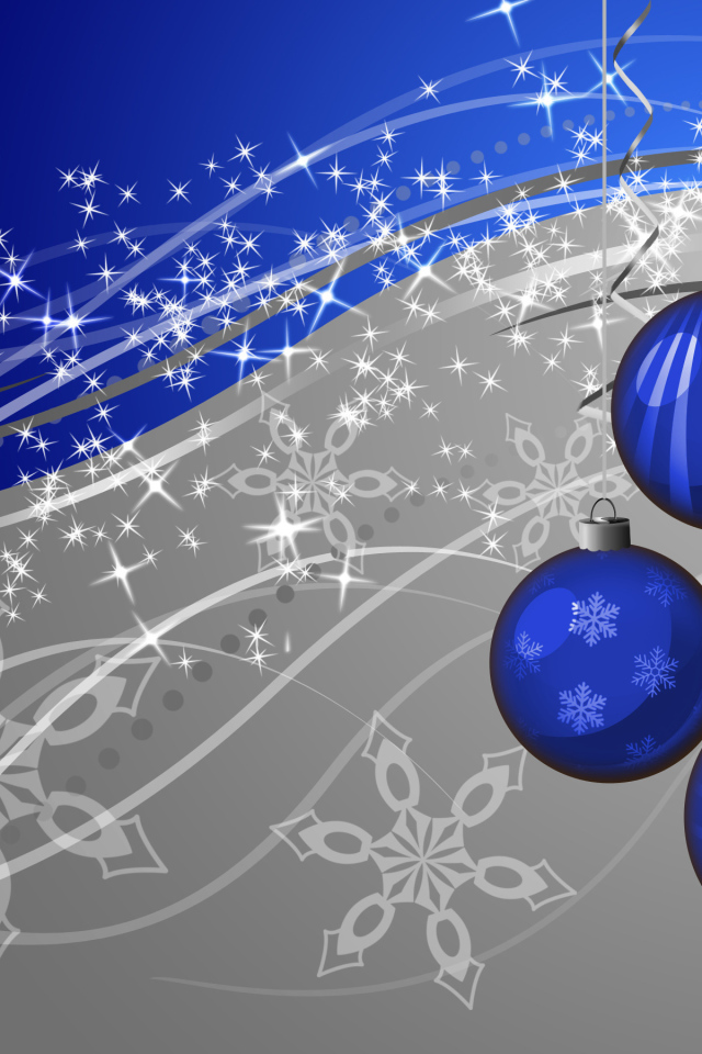 Синие ёлочные шары на сером-синем фоне на рождество