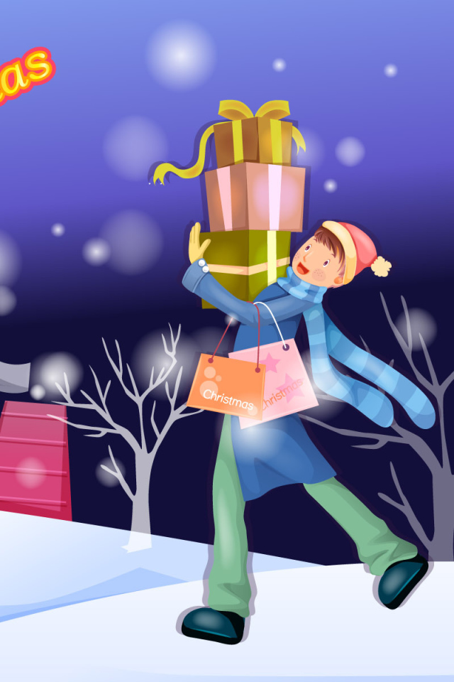 Мальчик идёт дарить подарки на рождество