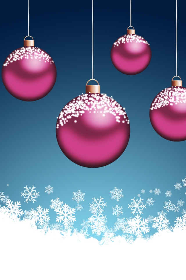 Розовые ёлочные шары на синем фоне на рождество