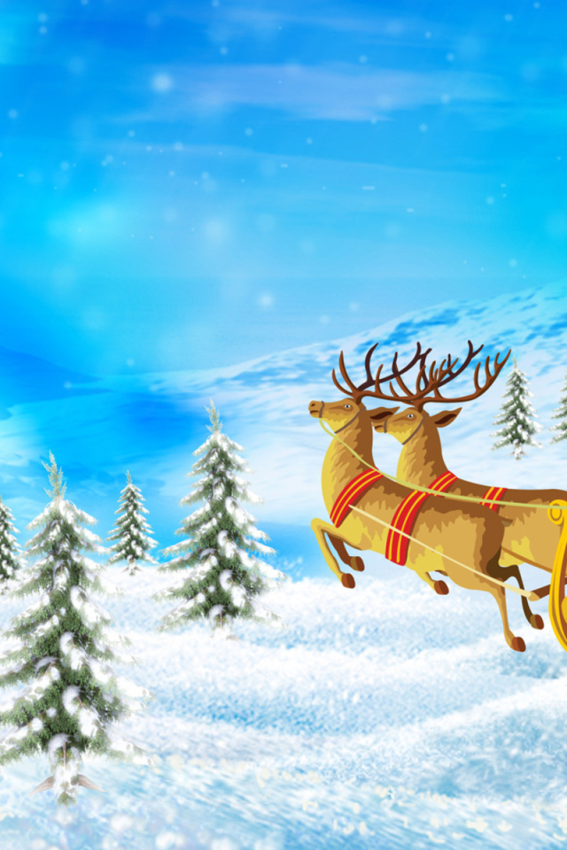 Дед Мороз в упряжке с оленями на рождество