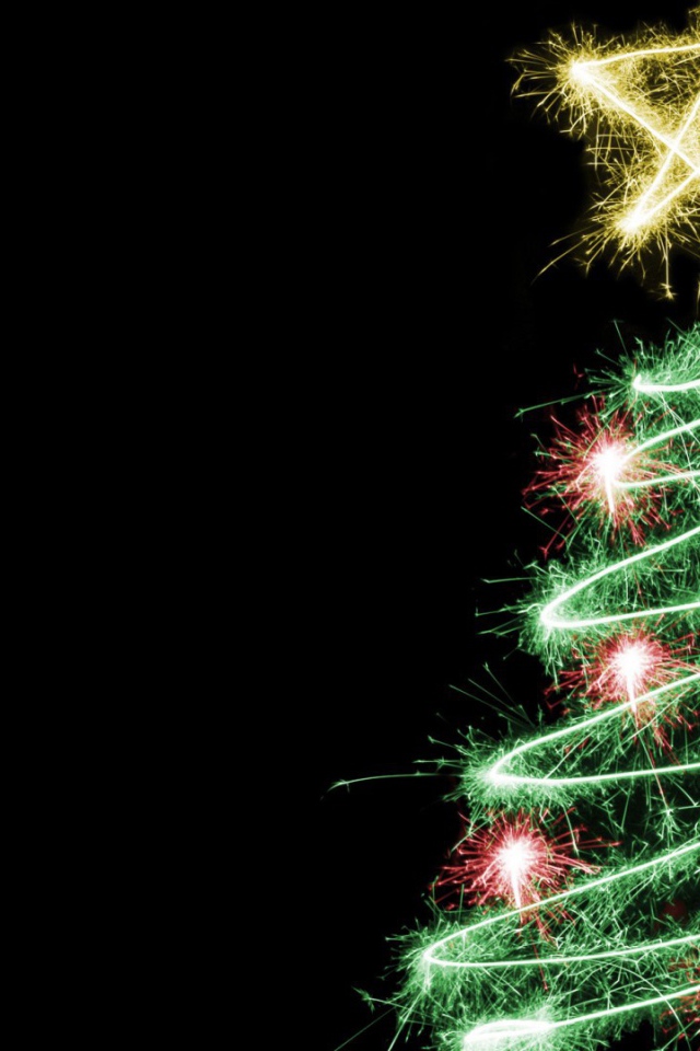 Мерцающая елка на рождество, чёрный фон