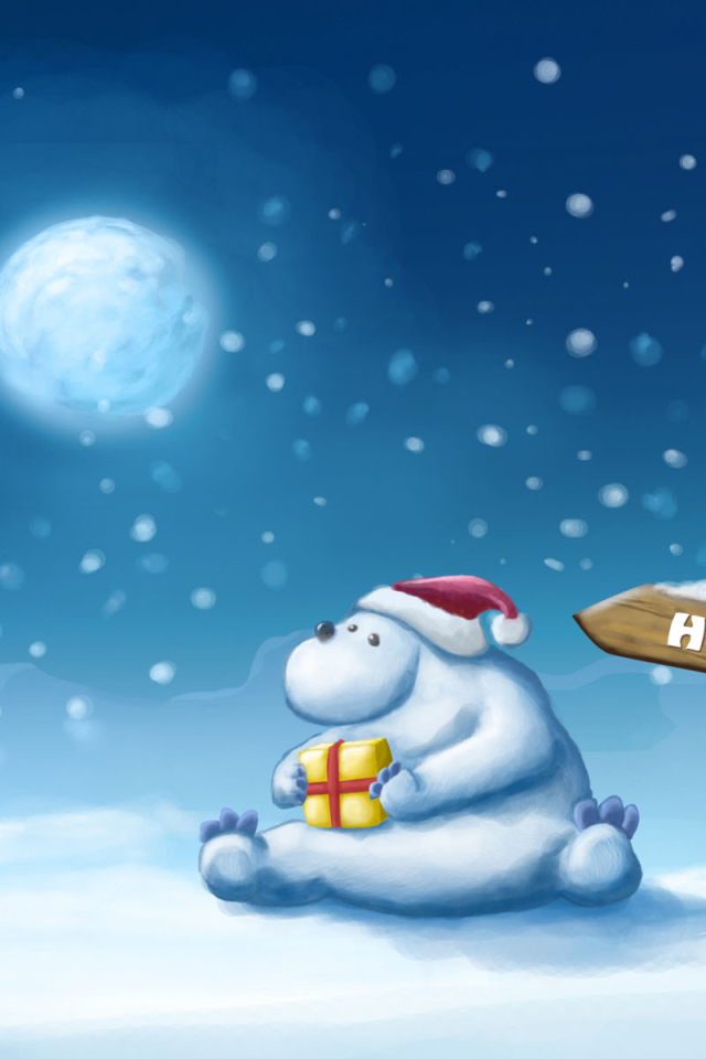 Снежный медведь с подарком на рождество
