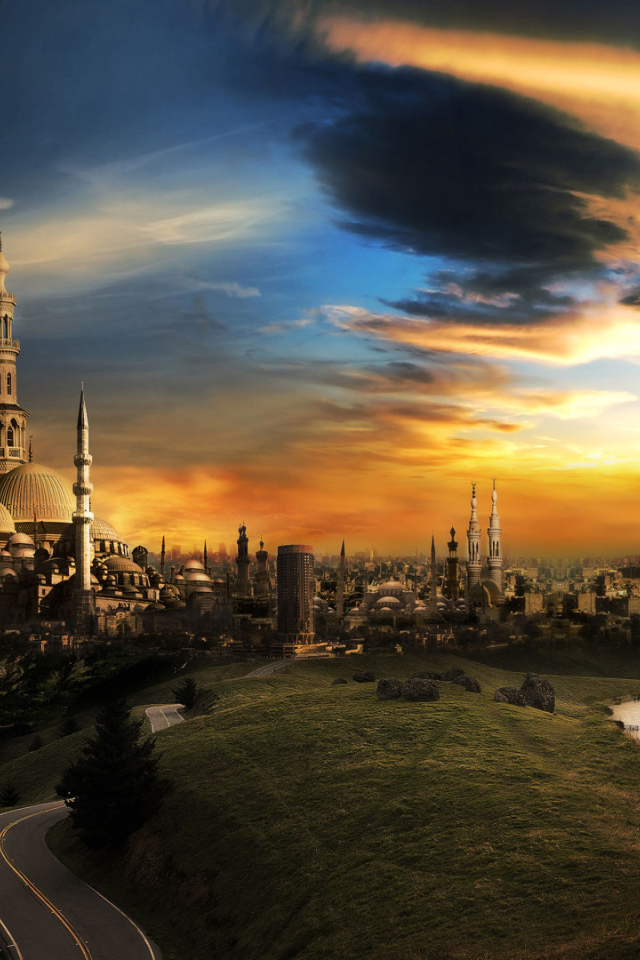 Фантастический город с башнями