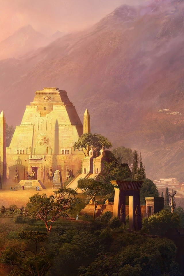 Фантастический пейзаж с храмами