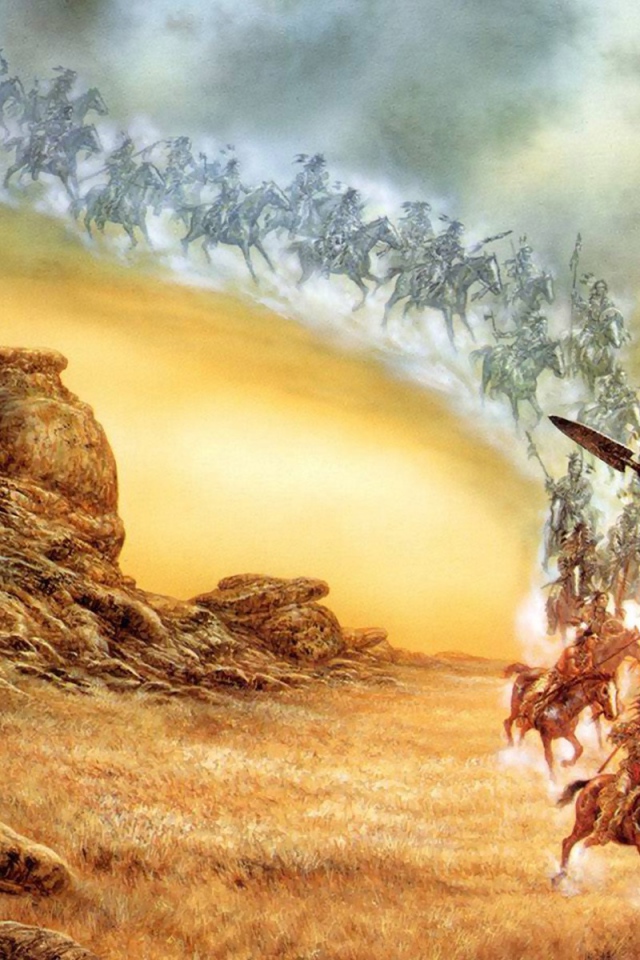 Индейцы на лошадях спускаются с неба