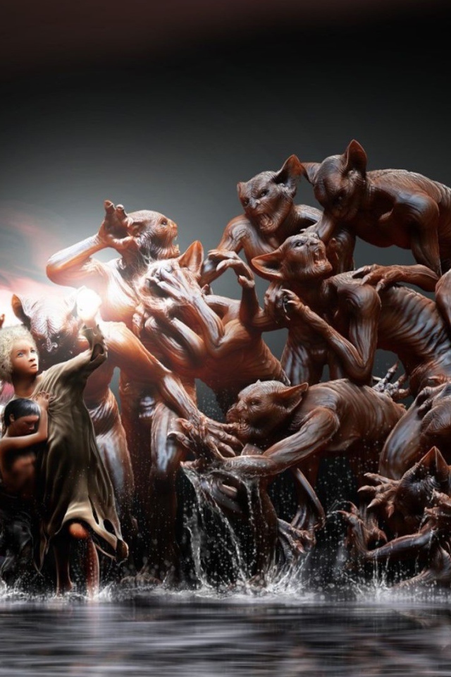 Женщина защищает ребенка от монстров