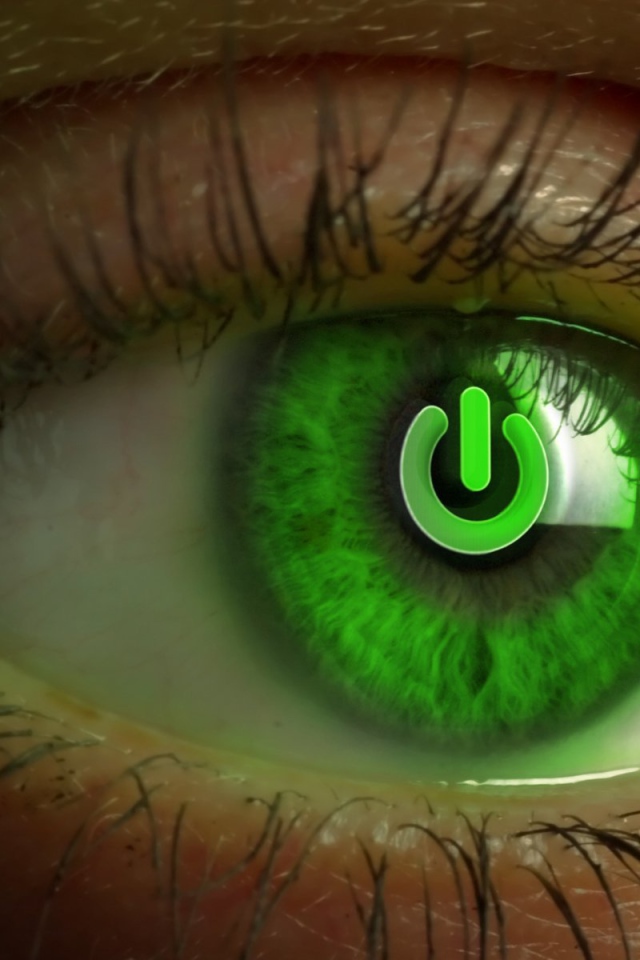 Зеленый глаз со знаком включить