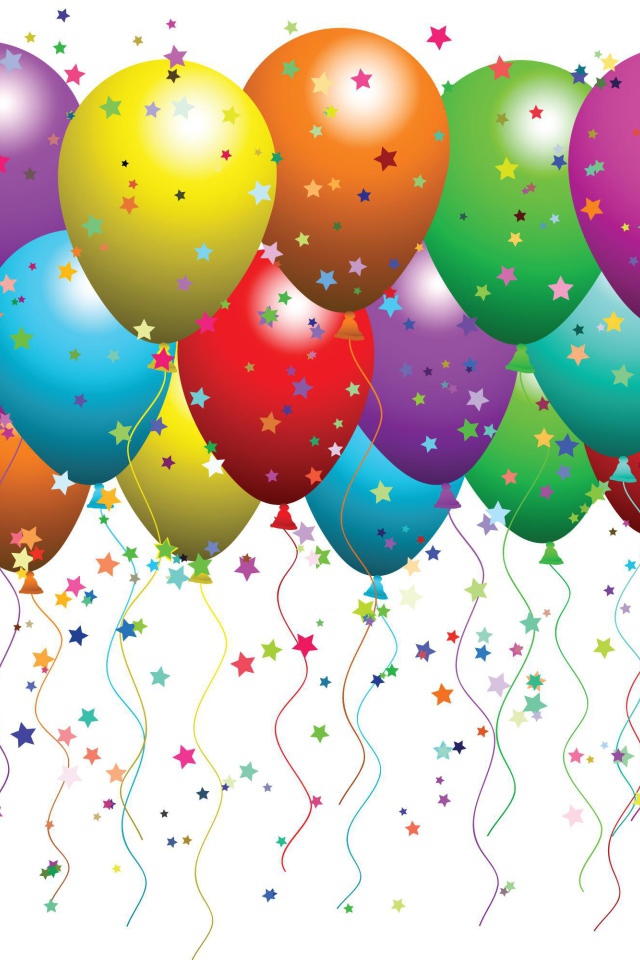 Разноцветные шары и звёзды на день рождения