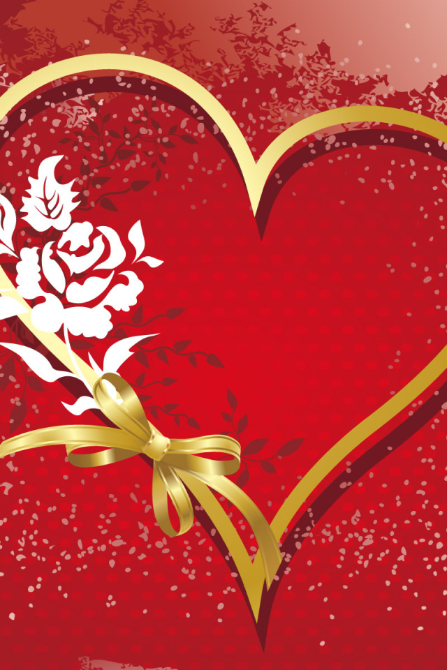 Золотое сердце на красном фоне