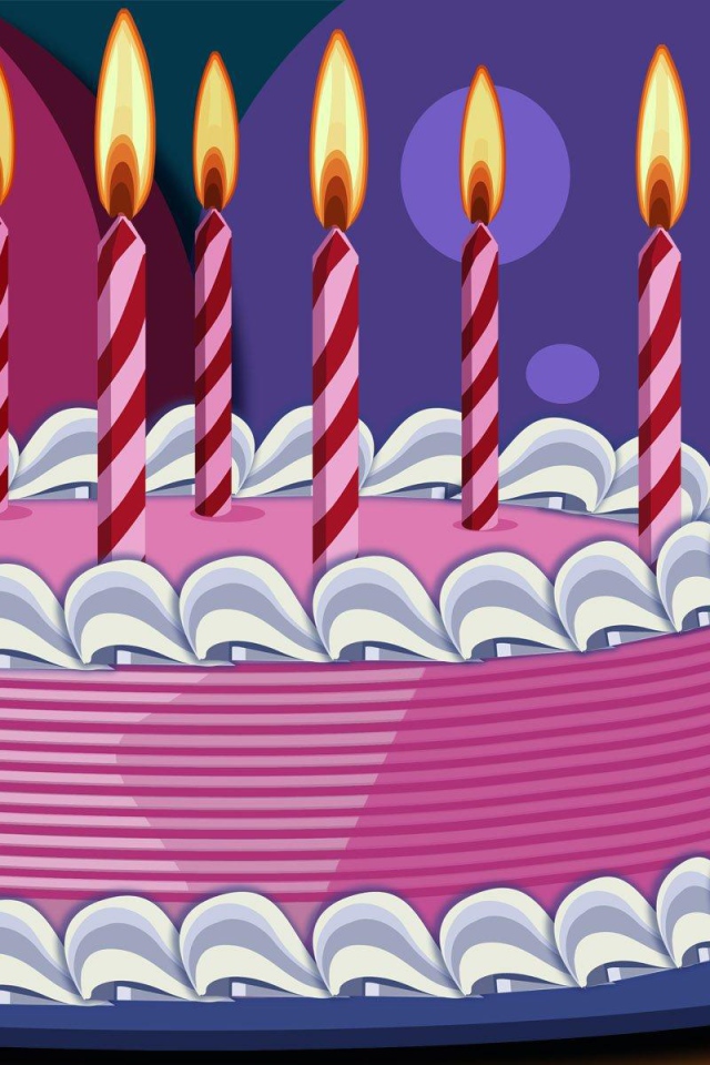 Нарисованный розовый торт на день рождения