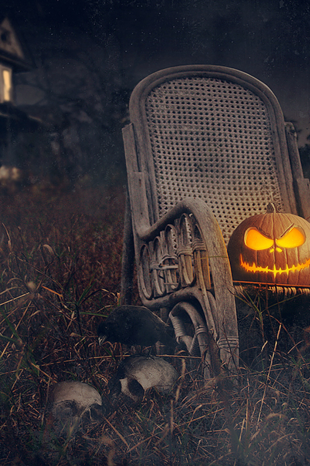 Хэллоуин тыква на стуле