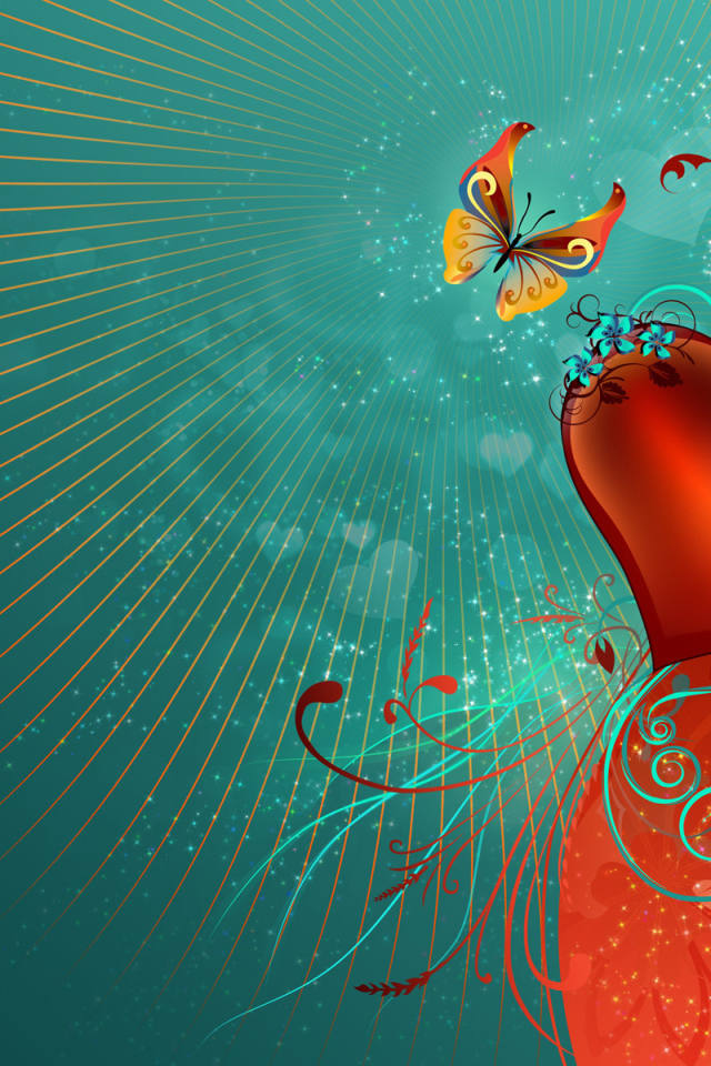 Красное сердечко и бабочка