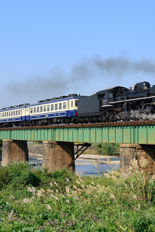 Паровоз идет по мосту