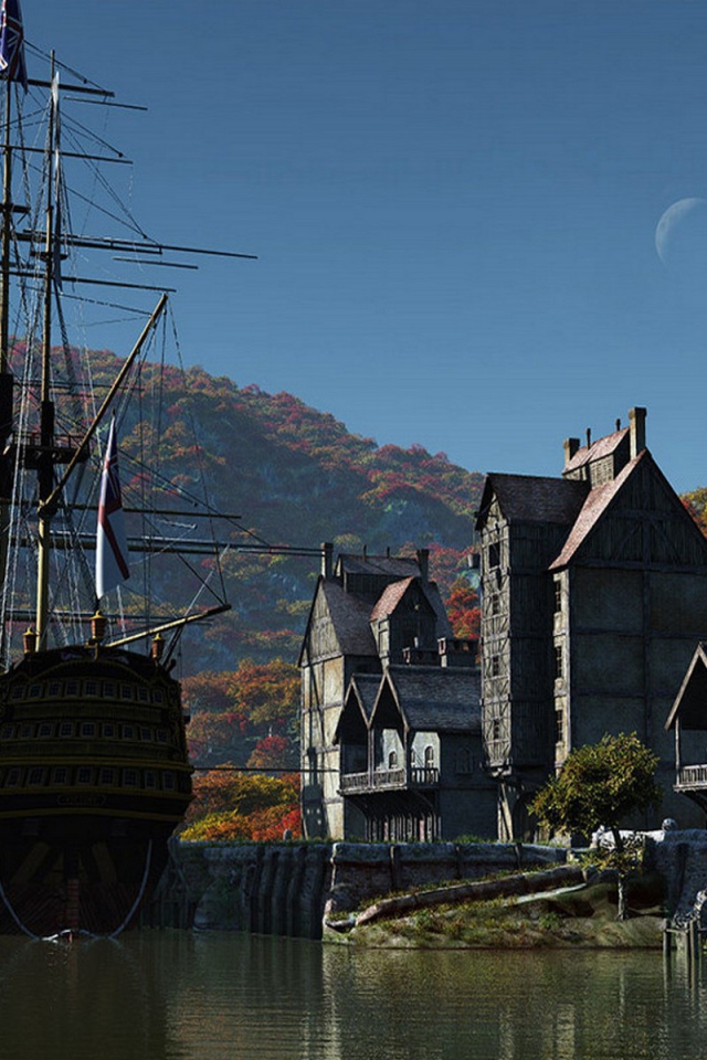 Парусный корабль на пристани