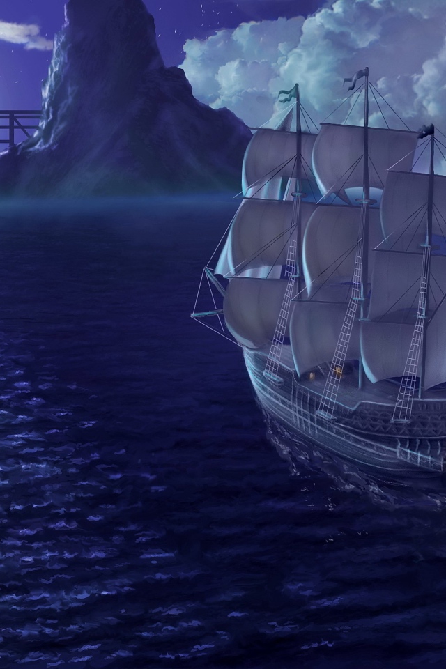 Корабль плывет к острову