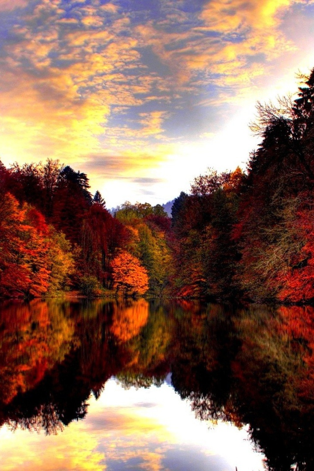 Colorful autumn by the mountain lake