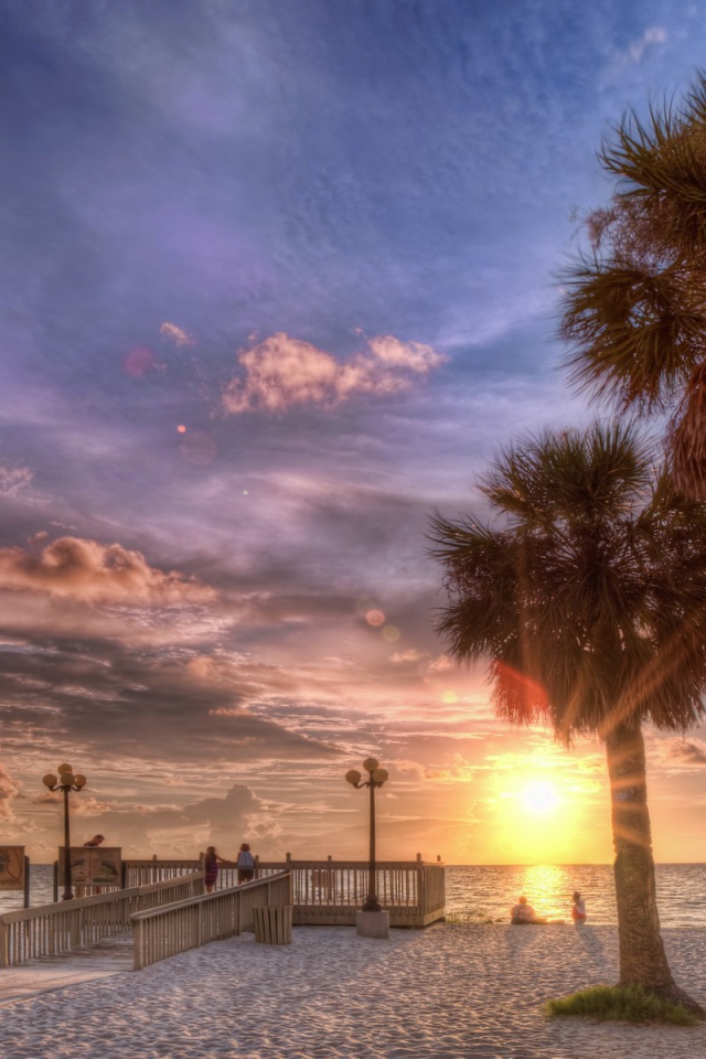 Закат на пляже с пальмами