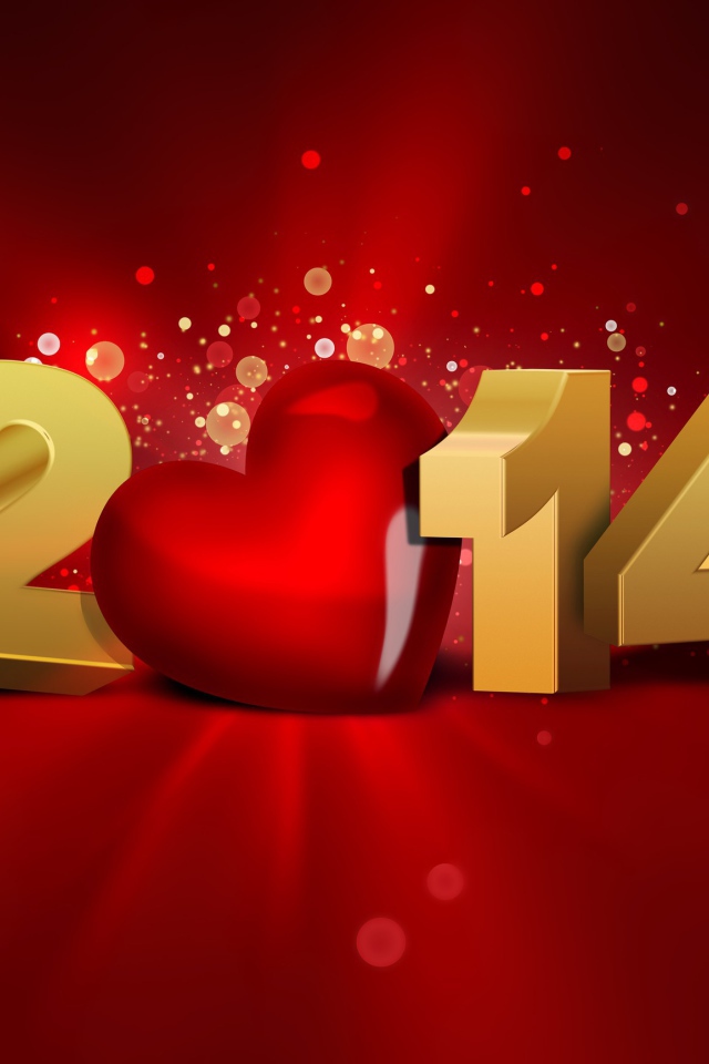 2014, красный фон и сердце