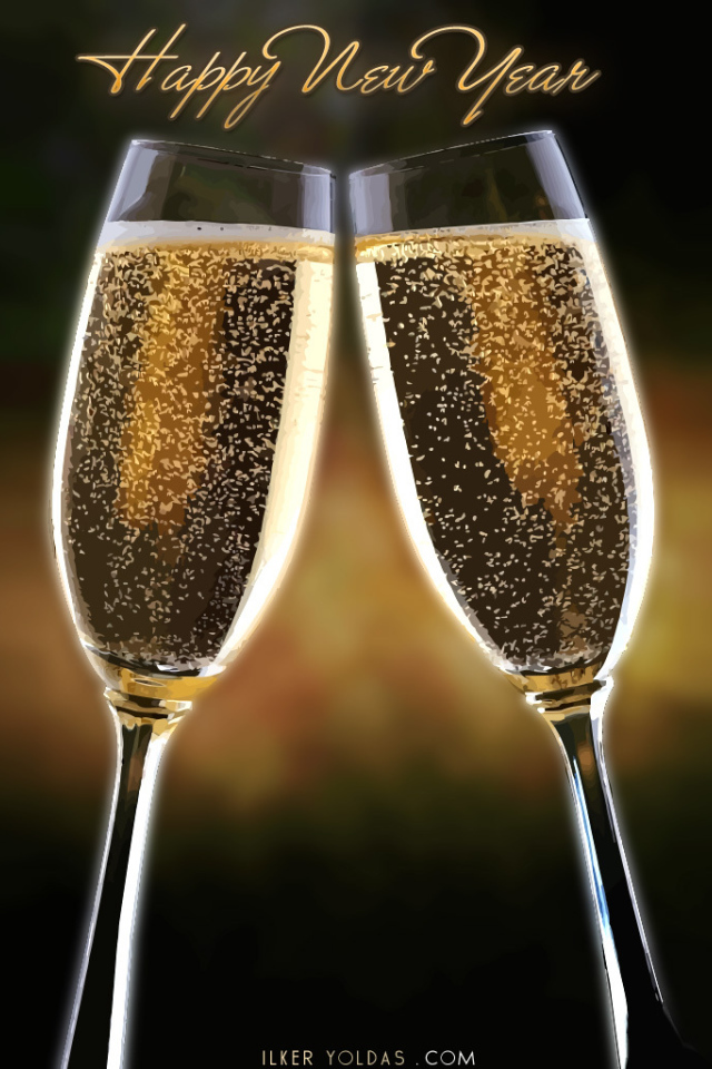 Счастливого Нового Года 2014, бокалы с шампанским