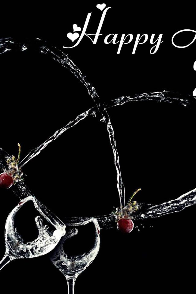 Счастливого нового года 2014, красивая картинка на чёрном фоне