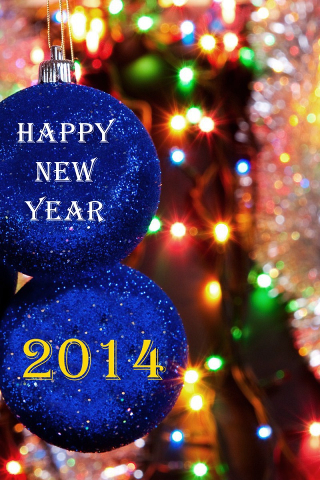 Счастливого Рождества и Нового Года 2014, синие ёлочные игрушки