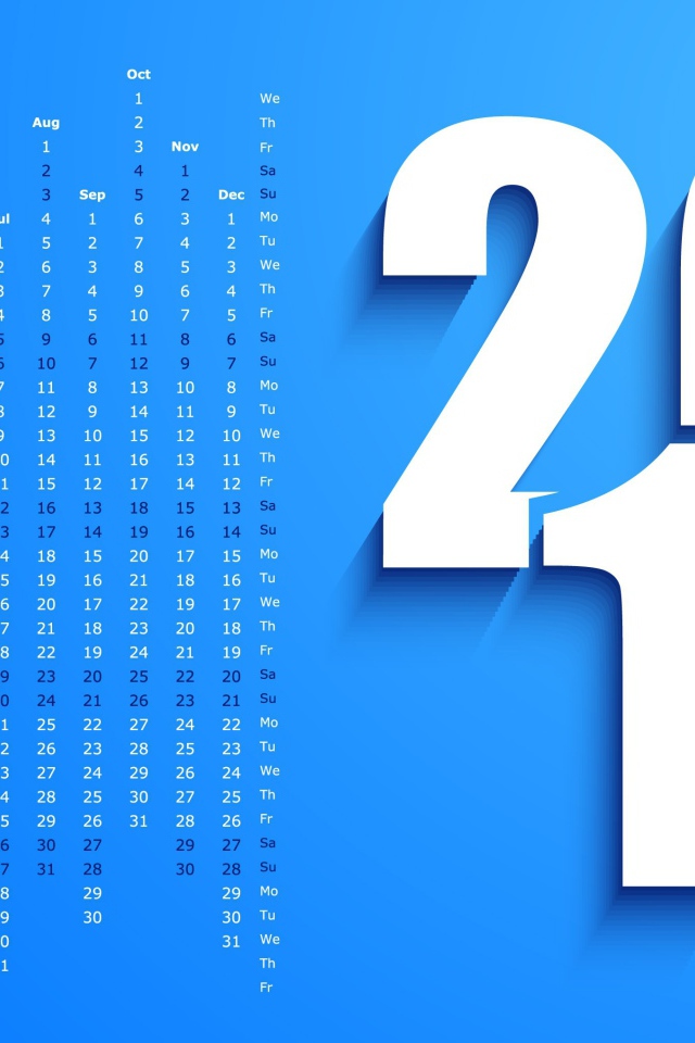 Новый год 2014, календарь на голубом фоне