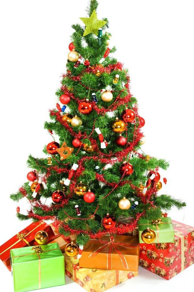 Новогодняя елка в ярком фоне