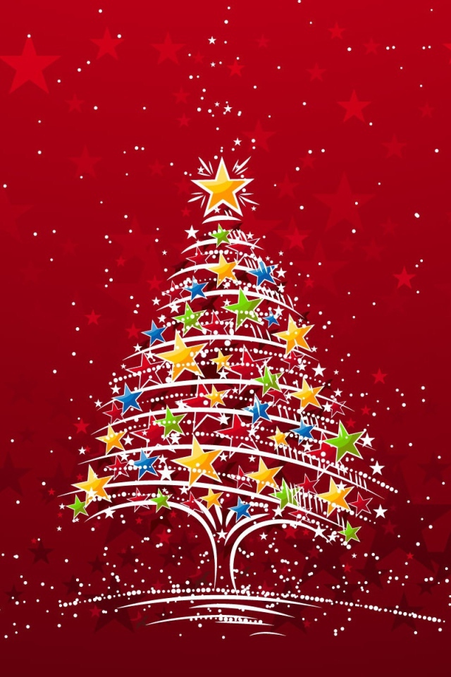 Новогодняя елка на красном фоне 2014