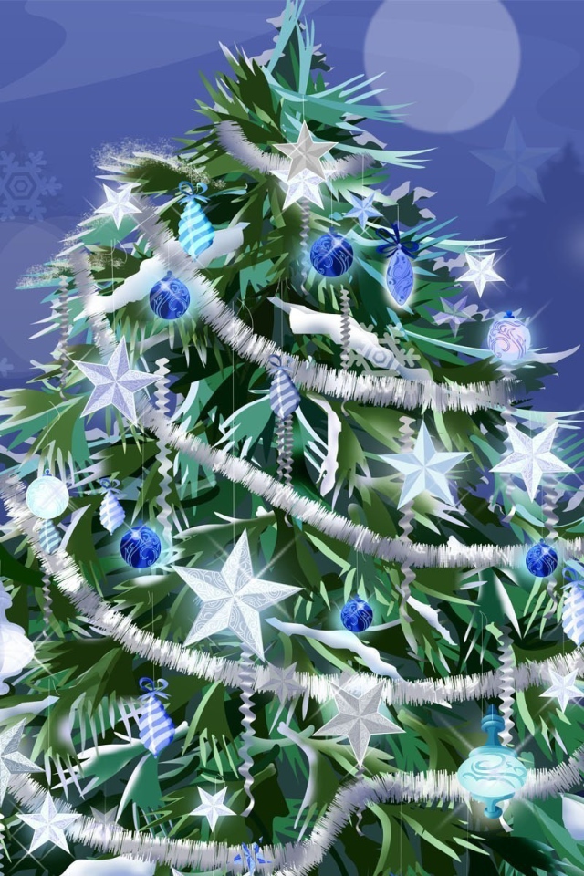 Новогодняя елка с белыми звездами 2014