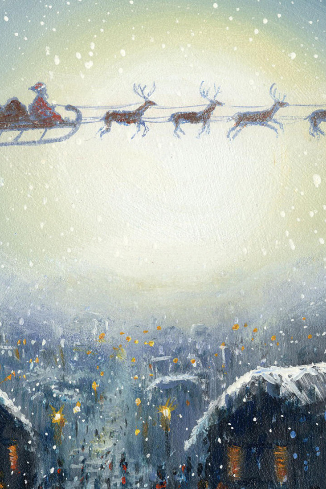 Дед Мороз с упряжкой, рисунок