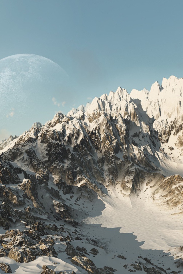 Фото композиция с горой и планетой